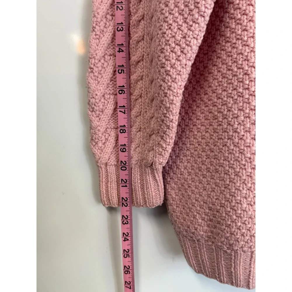 Talbots Vintage Pink Handmade 100% Wool Cable Knit Sweater Button Shoulder Large